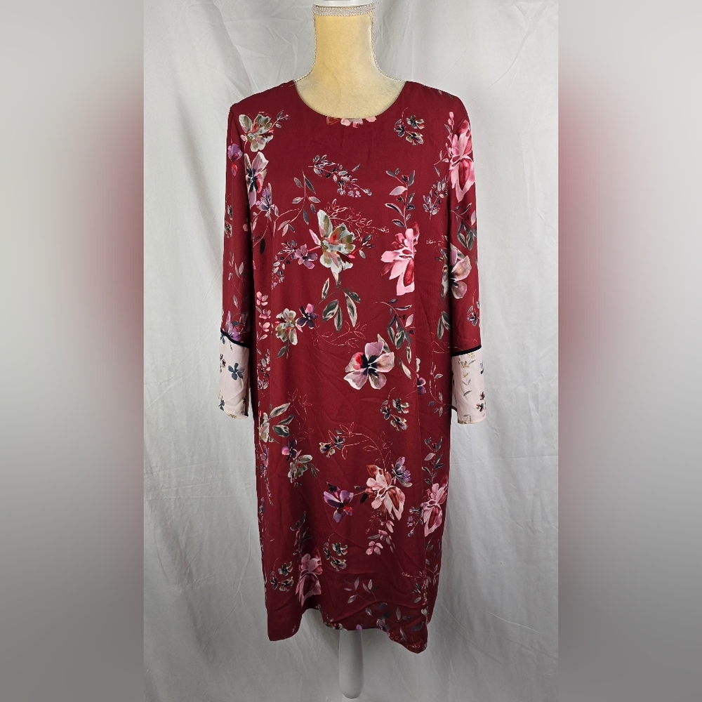 J. Jill Potry BB Floral Watercolor Rust Chiffon Lined Shift Dress sz Large